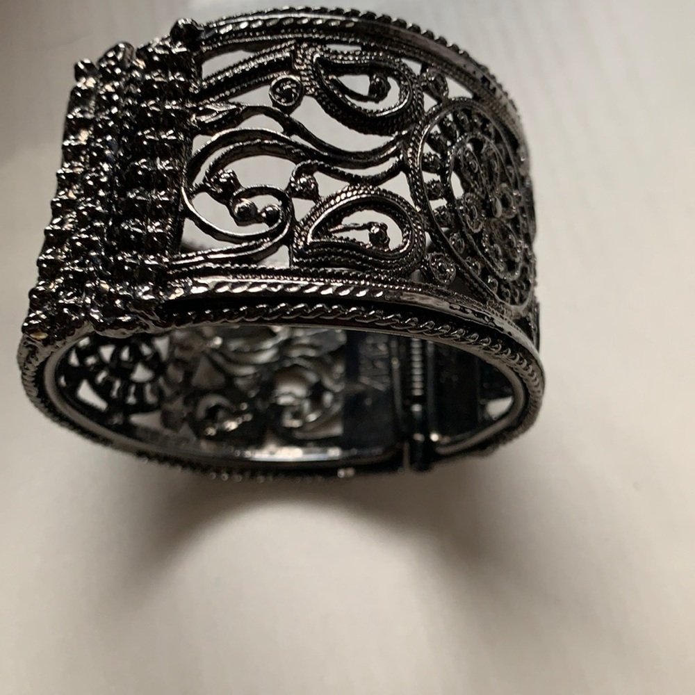 Amrita Singh Gunmetal Scroll Cuff open magnetic Clasp